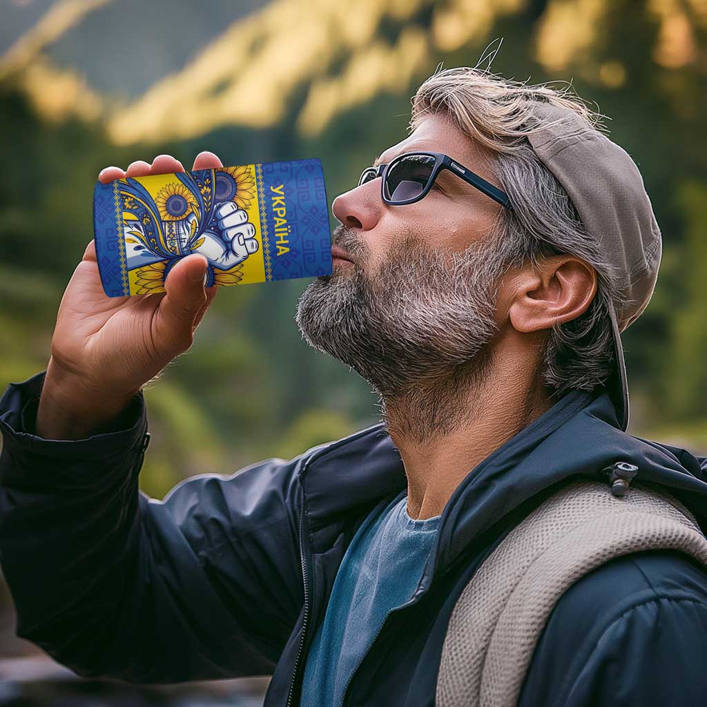 Ukraine Sunflowers Hand 4 in 1 Can Cooler Tumbler with Ukrainian Folk Pattern - Wonder Print Shop