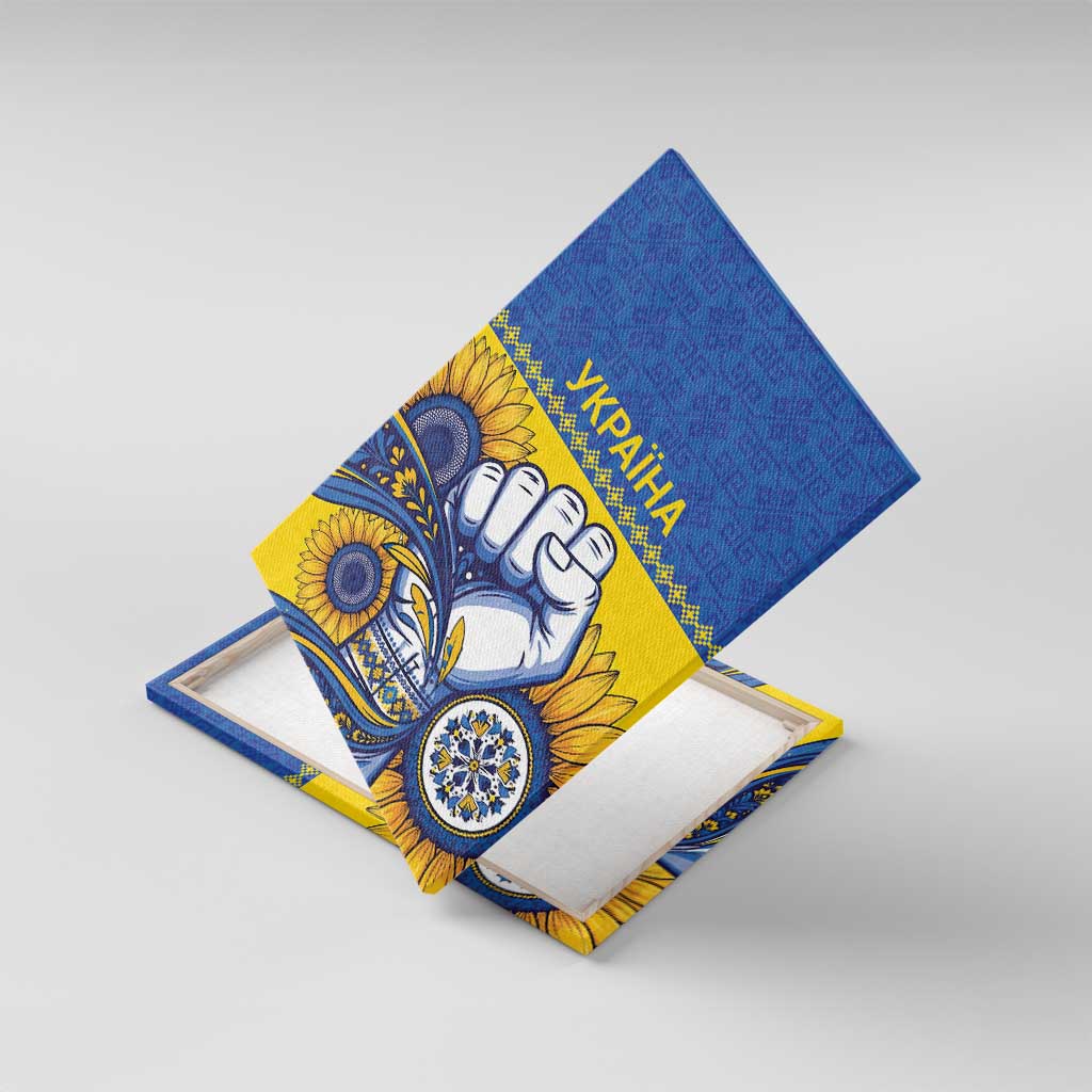 Ukraine Sunflowers Hand Canvas Wall Art with Ukrainian Folk Pattern - Wonder Print Shop