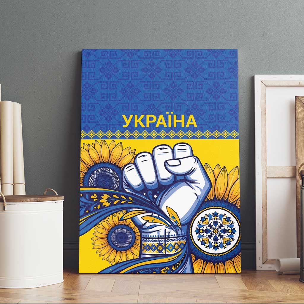 Ukraine Sunflowers Hand Canvas Wall Art with Ukrainian Folk Pattern - Wonder Print Shop