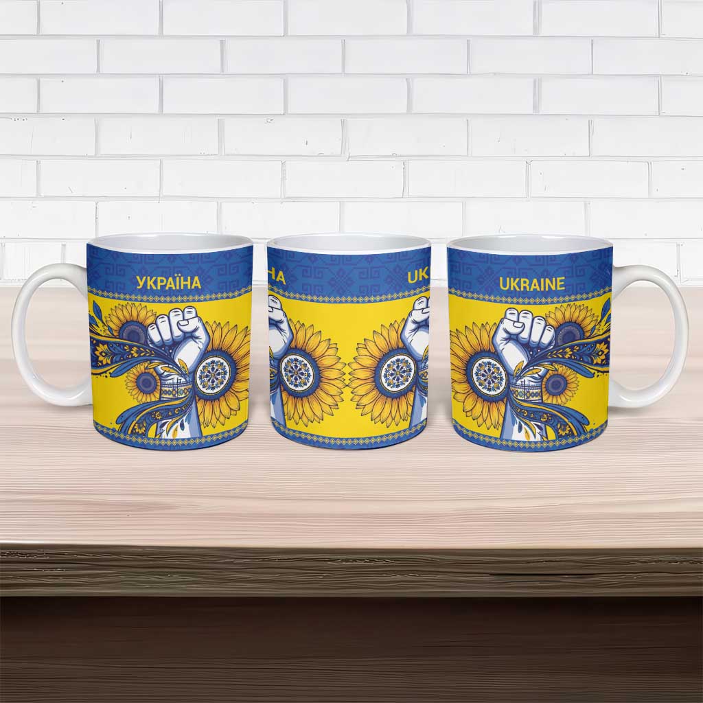 Ukraine Sunflowers Hand Ceramic Mug with Ukrainian Folk Pattern - Wonder Print Shop
