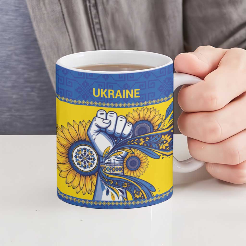 Ukraine Sunflowers Hand Ceramic Mug with Ukrainian Folk Pattern - Wonder Print Shop