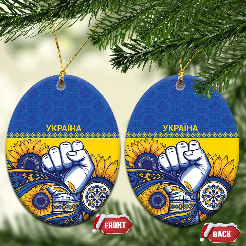Ukraine Sunflowers Hand Ceramic Ornament with Ukrainian Folk Pattern - Wonder Print Shop