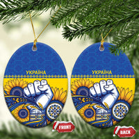 Ukraine Sunflowers Hand Ceramic Ornament with Ukrainian Folk Pattern - Wonder Print Shop