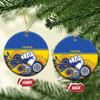 Ukraine Sunflowers Hand Ceramic Ornament with Ukrainian Folk Pattern - Wonder Print Shop