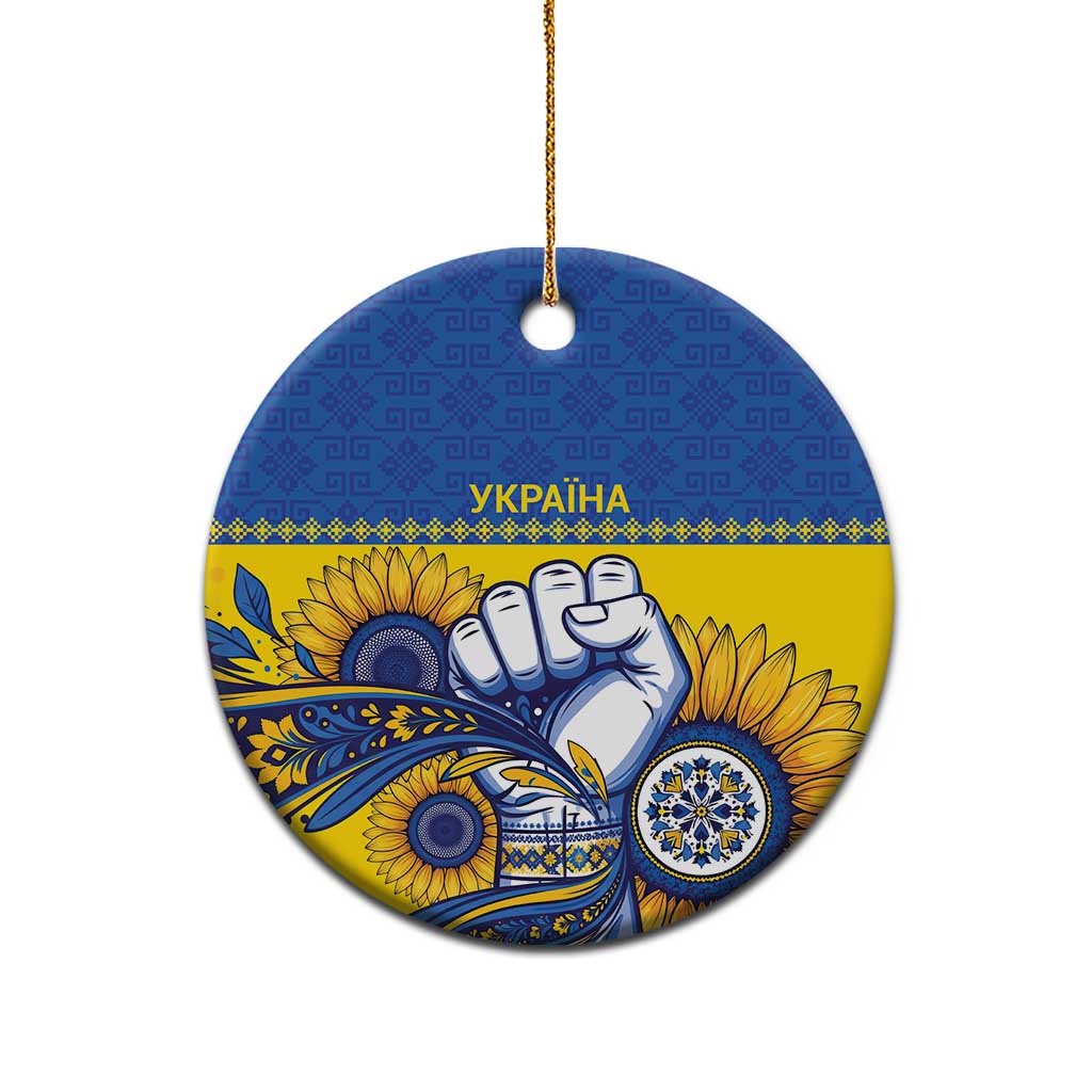 Ukraine Sunflowers Hand Ceramic Ornament with Ukrainian Folk Pattern - Wonder Print Shop