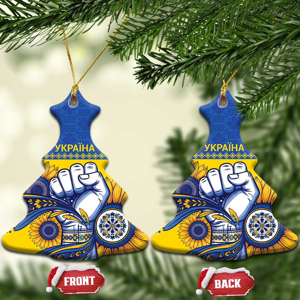 Ukraine Sunflowers Hand Ceramic Ornament with Ukrainian Folk Pattern - Wonder Print Shop