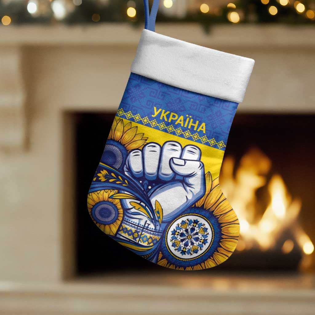 Ukraine Sunflowers Hand Christmas Stocking with Ukrainian Folk Pattern - Wonder Print Shop
