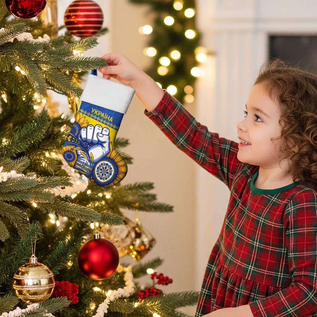 Ukraine Sunflowers Hand Christmas Stocking with Ukrainian Folk Pattern - Wonder Print Shop