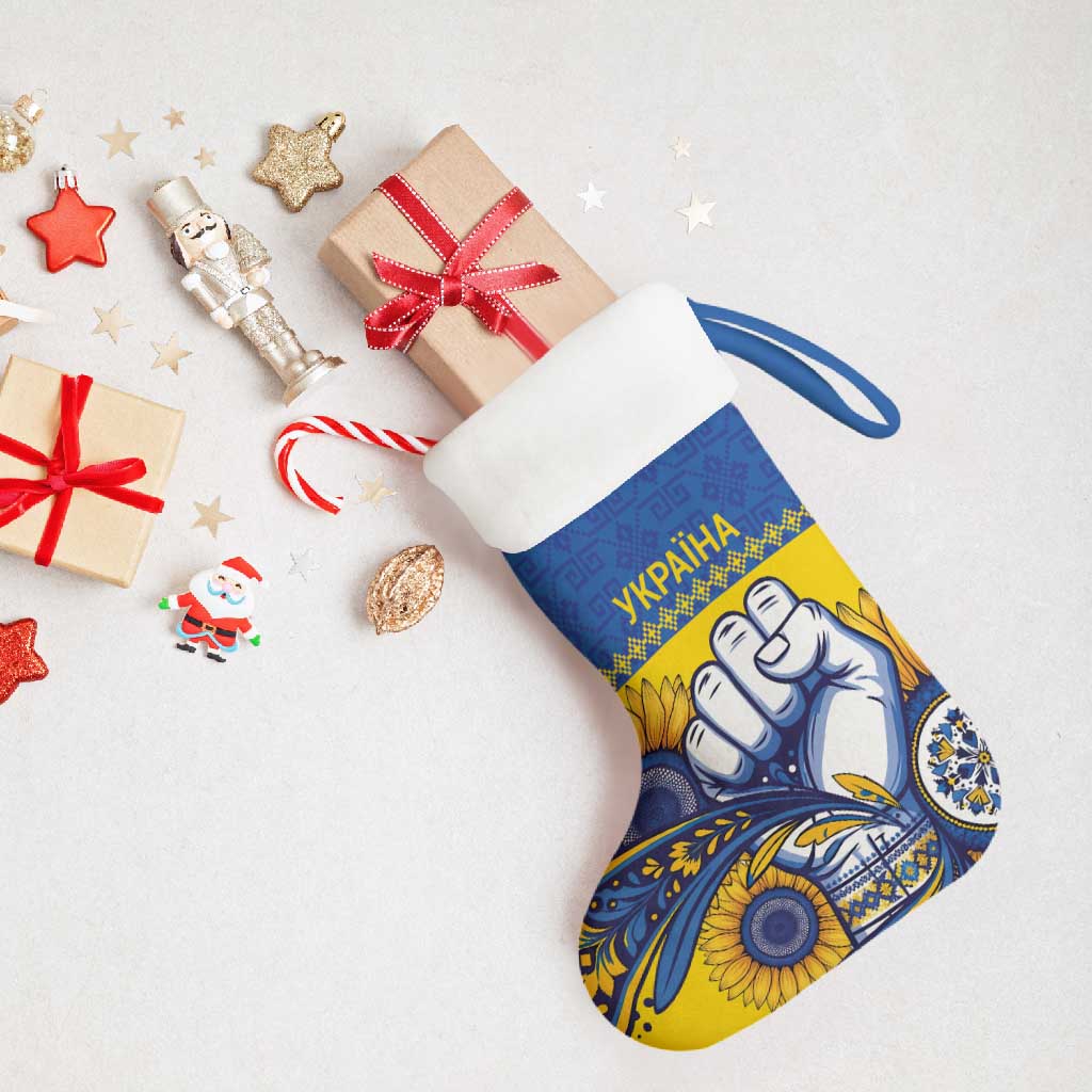 Ukraine Sunflowers Hand Christmas Stocking with Ukrainian Folk Pattern - Wonder Print Shop