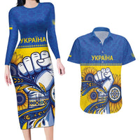 Ukraine Sunflowers Hand Couples Matching Long Sleeve Bodycon Dress and Hawaiian Shirt with Ukrainian Folk Pattern - Wonder Print Shop