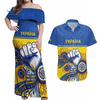 Ukraine Sunflowers Hand Couples Matching Off Shoulder Maxi Dress and Hawaiian Shirt with Ukrainian Folk Pattern - Wonder Print Shop