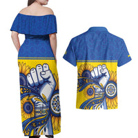 Ukraine Sunflowers Hand Couples Matching Off Shoulder Maxi Dress and Hawaiian Shirt with Ukrainian Folk Pattern - Wonder Print Shop