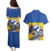 Ukraine Sunflowers Hand Couples Matching Puletasi and Hawaiian Shirt with Ukrainian Folk Pattern - Wonder Print Shop