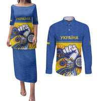 Ukraine Sunflowers Hand Couples Matching Puletasi and Long Sleeve Button Shirt with Ukrainian Folk Pattern - Wonder Print Shop