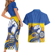 Ukraine Sunflowers Hand Couples Matching Short Sleeve Bodycon Dress and Hawaiian Shirt with Ukrainian Folk Pattern - Wonder Print Shop