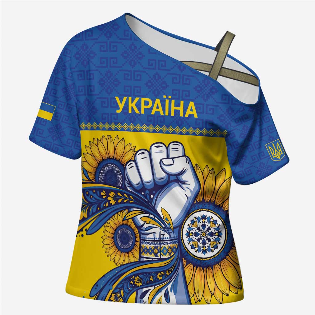 Ukraine Sunflowers Hand Cross Shoulder Shirt with Ukrainian Folk Pattern - Wonder Print Shop