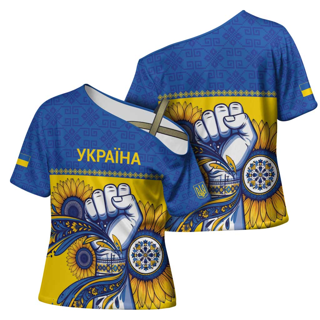 Ukraine Sunflowers Hand Cross Shoulder Shirt with Ukrainian Folk Pattern - Wonder Print Shop