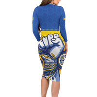 Ukraine Sunflowers Hand Family Matching Long Sleeve Bodycon Dress and Hawaiian Shirt with Ukrainian Folk Pattern - Wonder Print Shop