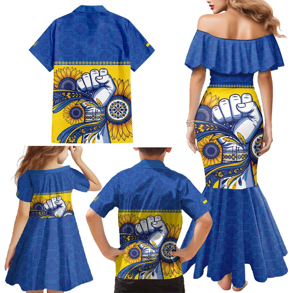 Ukraine Sunflowers Hand Family Matching Mermaid Dress and Hawaiian Shirt with Ukrainian Folk Pattern - Wonder Print Shop