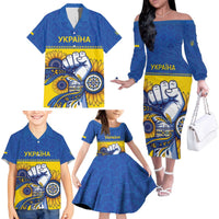 Ukraine Sunflowers Hand Family Matching Off The Shoulder Long Sleeve Dress and Hawaiian Shirt with Ukrainian Folk Pattern - Wonder Print Shop