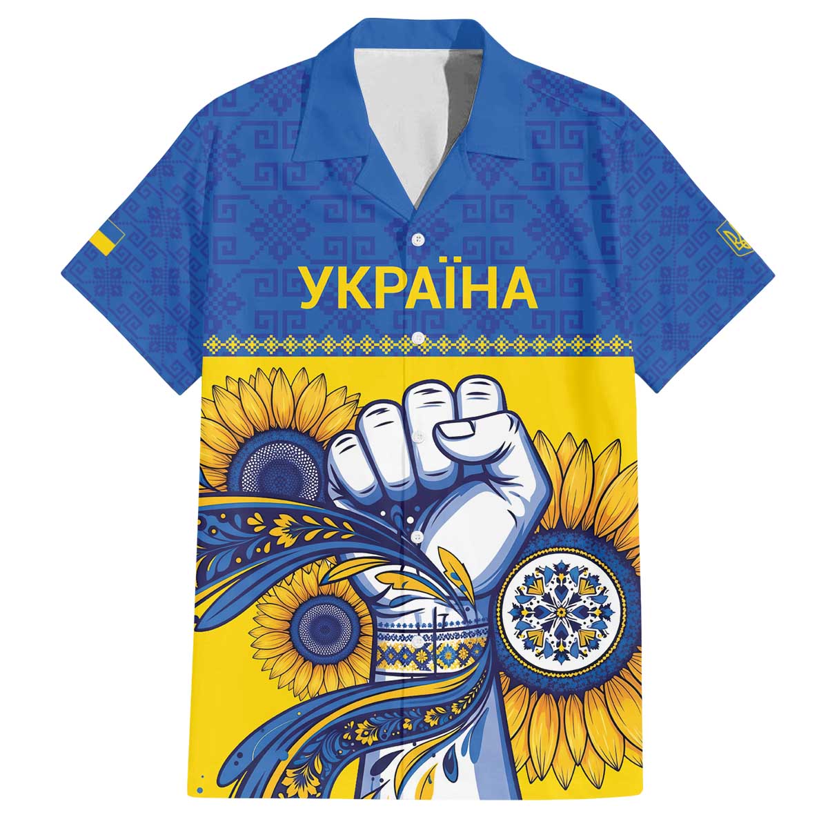 Ukraine Sunflowers Hand Family Matching Off The Shoulder Long Sleeve Dress and Hawaiian Shirt with Ukrainian Folk Pattern - Wonder Print Shop