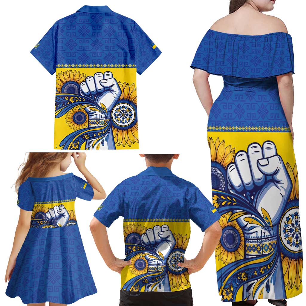 Ukraine Sunflowers Hand Family Matching Off Shoulder Maxi Dress and Hawaiian Shirt with Ukrainian Folk Pattern - Wonder Print Shop
