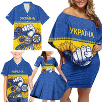 Ukraine Sunflowers Hand Family Matching Off Shoulder Short Dress and Hawaiian Shirt with Ukrainian Folk Pattern - Wonder Print Shop
