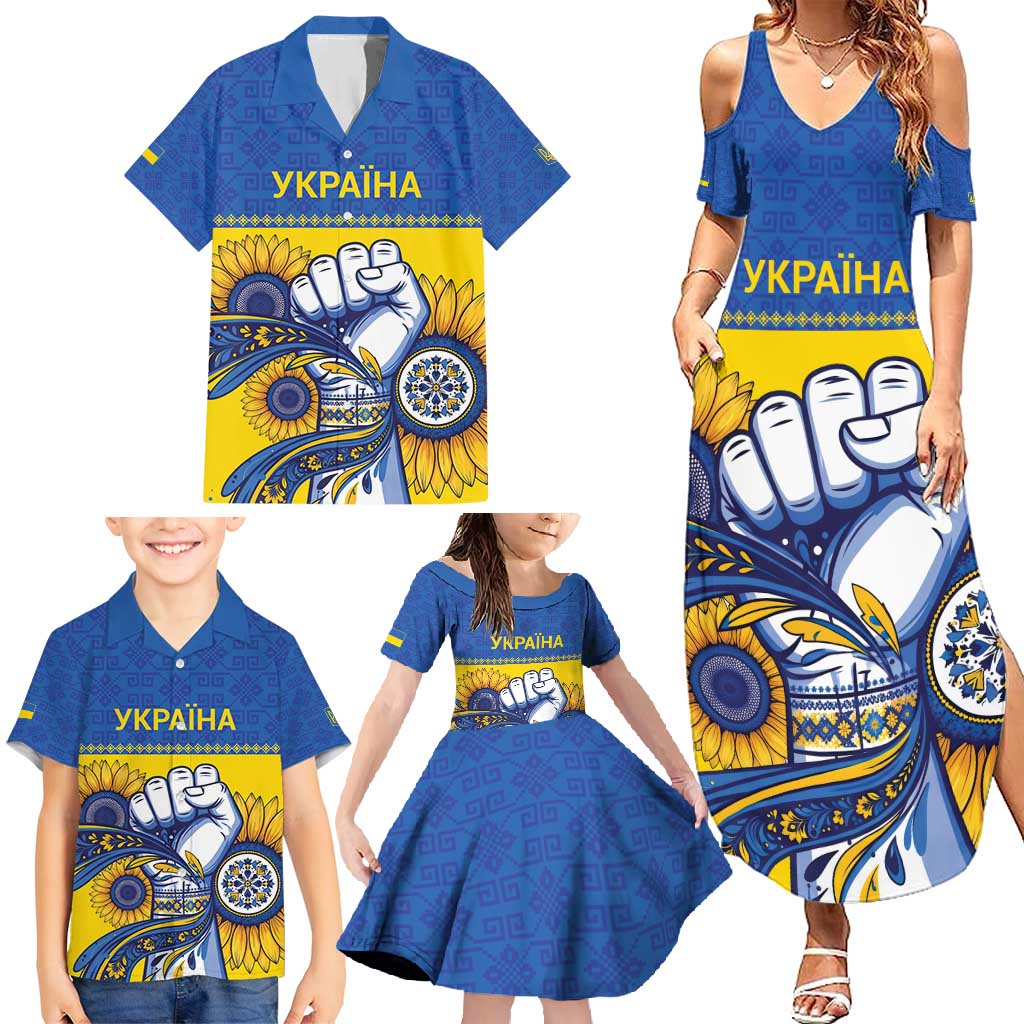 Ukraine Sunflowers Hand Family Matching Summer Maxi Dress and Hawaiian Shirt with Ukrainian Folk Pattern - Wonder Print Shop
