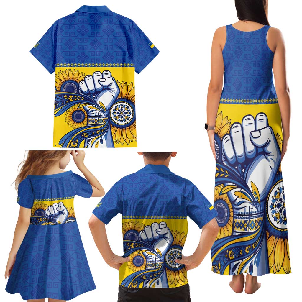 Ukraine Sunflowers Hand Family Matching Tank Maxi Dress and Hawaiian Shirt with Ukrainian Folk Pattern - Wonder Print Shop