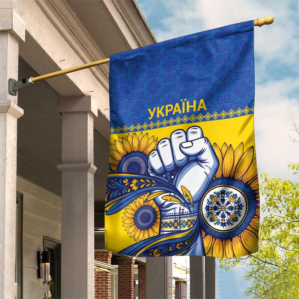 Ukraine Sunflowers Hand Garden Flag with Ukrainian Folk Pattern - Wonder Print Shop