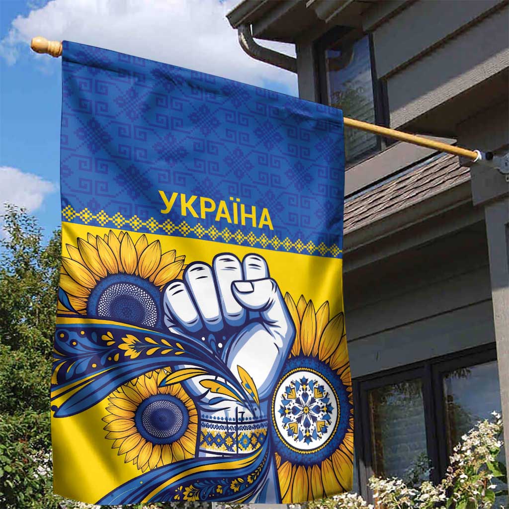 Ukraine Sunflowers Hand Garden Flag with Ukrainian Folk Pattern - Wonder Print Shop
