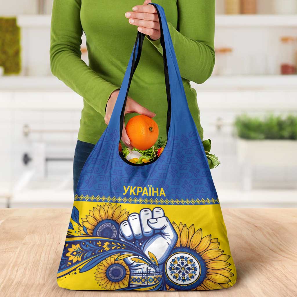 Ukraine Sunflowers Hand Grocery Bag with Ukrainian Folk Pattern - Wonder Print Shop