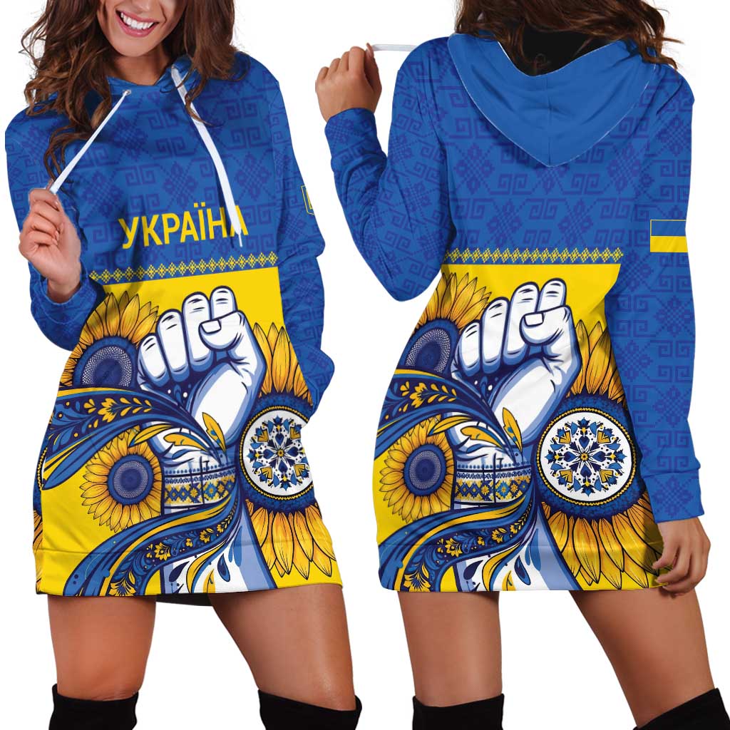 Ukraine Sunflowers Hand Hoodie Dress with Ukrainian Folk Pattern - Wonder Print Shop