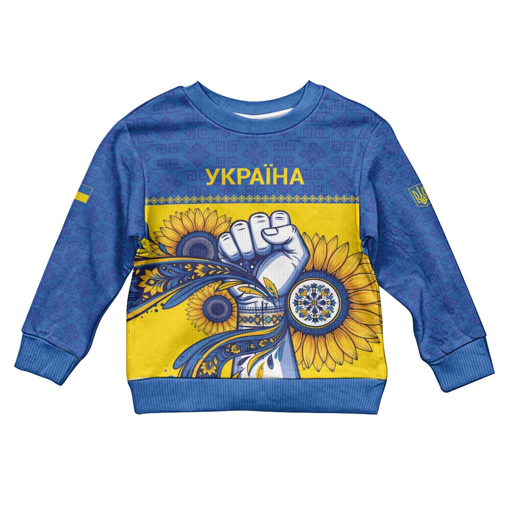 Ukraine Sunflowers Hand Kid Ugly Christmas Sweater with Ukrainian Folk Pattern - Wonder Print Shop