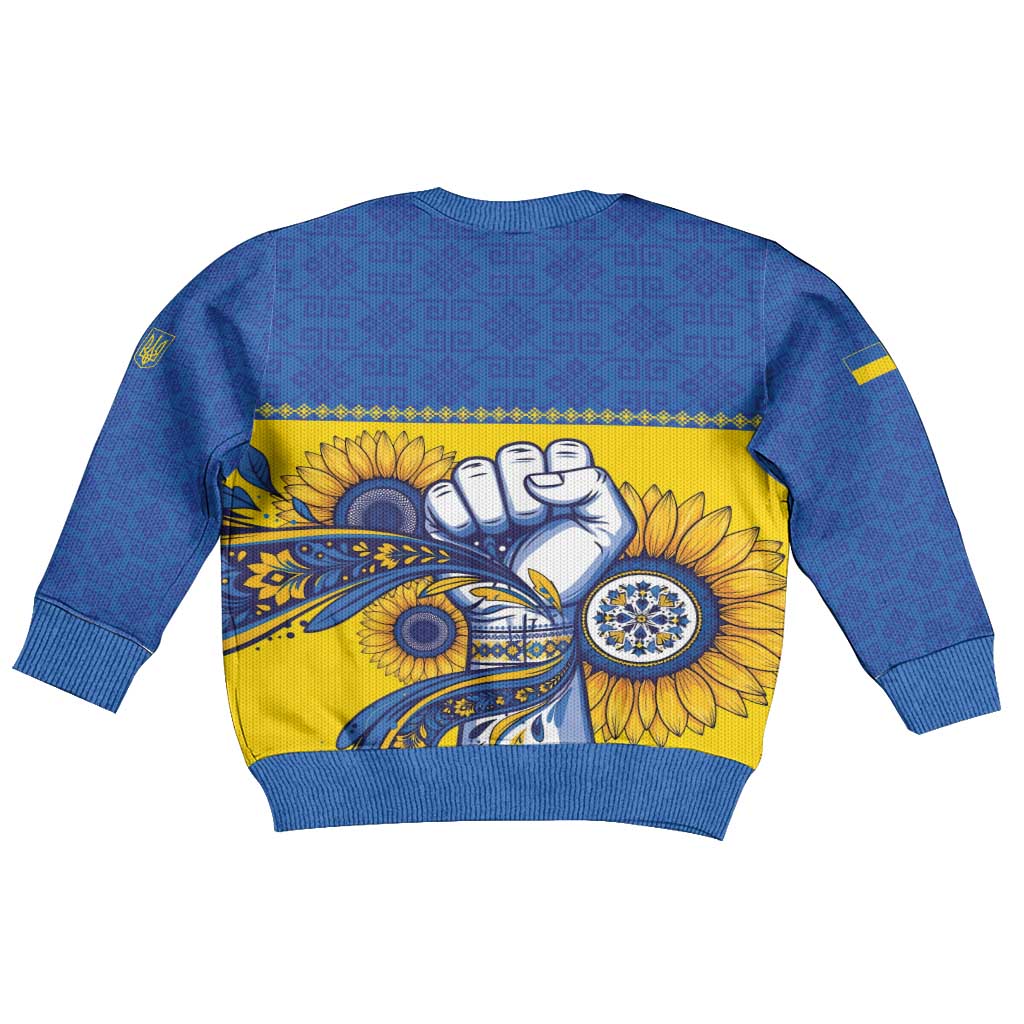 Ukraine Sunflowers Hand Kid Ugly Christmas Sweater with Ukrainian Folk Pattern - Wonder Print Shop