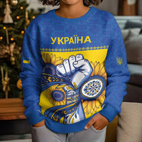 Ukraine Sunflowers Hand Kid Ugly Christmas Sweater with Ukrainian Folk Pattern - Wonder Print Shop