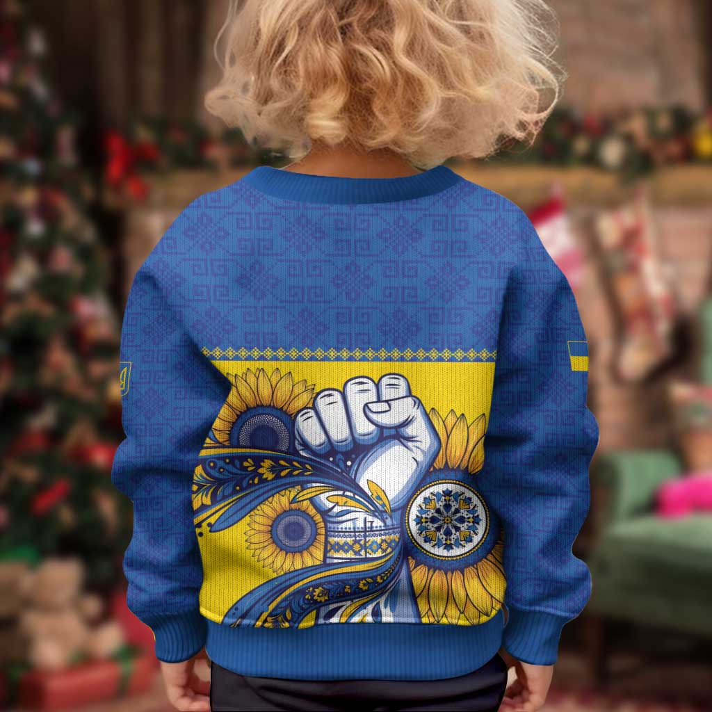 Ukraine Sunflowers Hand Kid Ugly Christmas Sweater with Ukrainian Folk Pattern - Wonder Print Shop