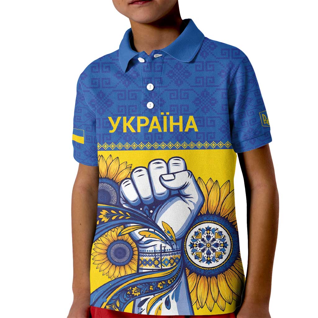 Ukraine Sunflowers Hand Kid Polo Shirt with Ukrainian Folk Pattern - Wonder Print Shop