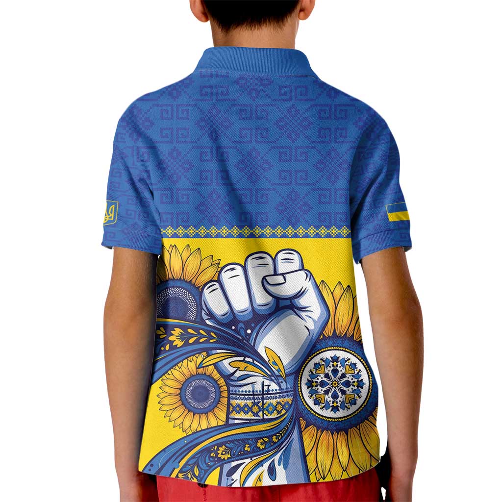 Ukraine Sunflowers Hand Kid Polo Shirt with Ukrainian Folk Pattern - Wonder Print Shop