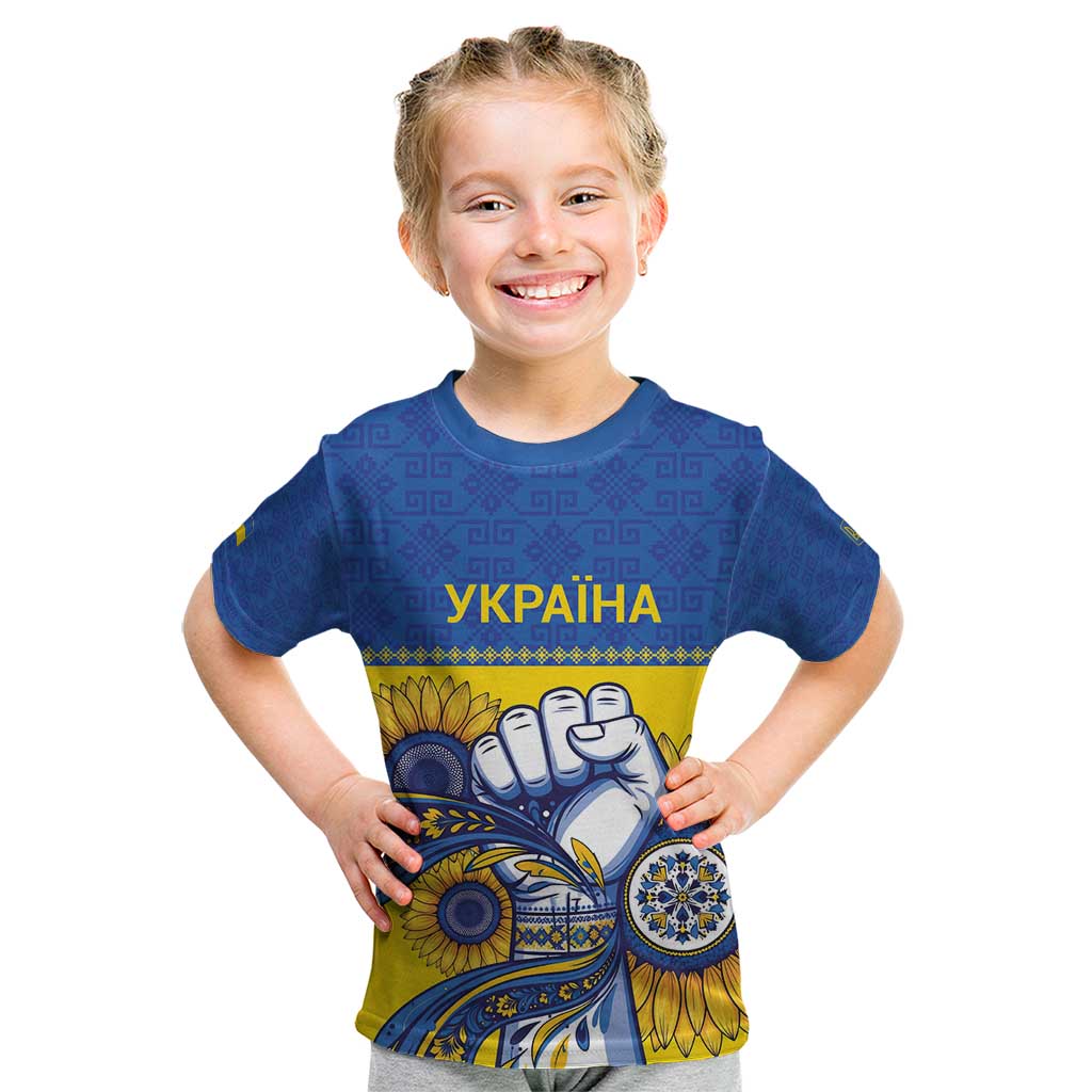 Ukraine Sunflowers Hand Kid T Shirt with Ukrainian Folk Pattern - Wonder Print Shop
