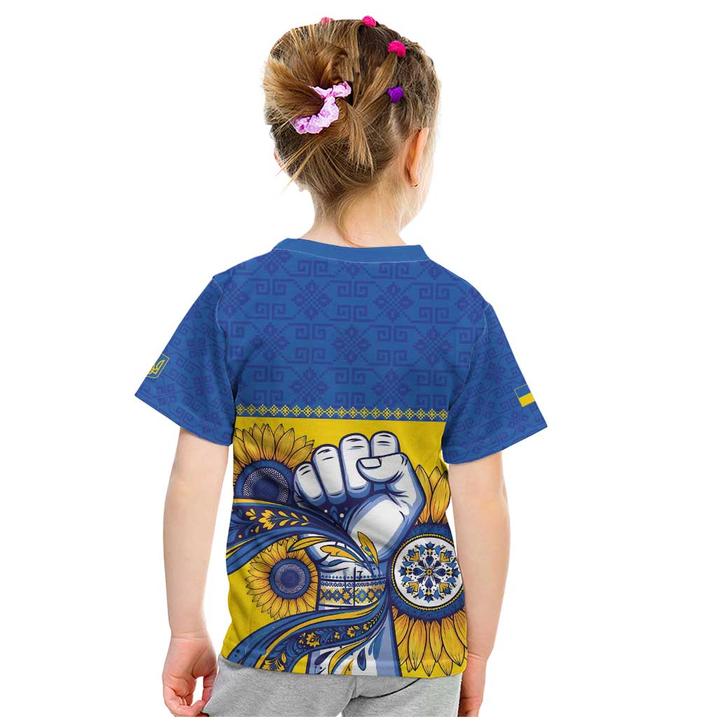 Ukraine Sunflowers Hand Kid T Shirt with Ukrainian Folk Pattern - Wonder Print Shop