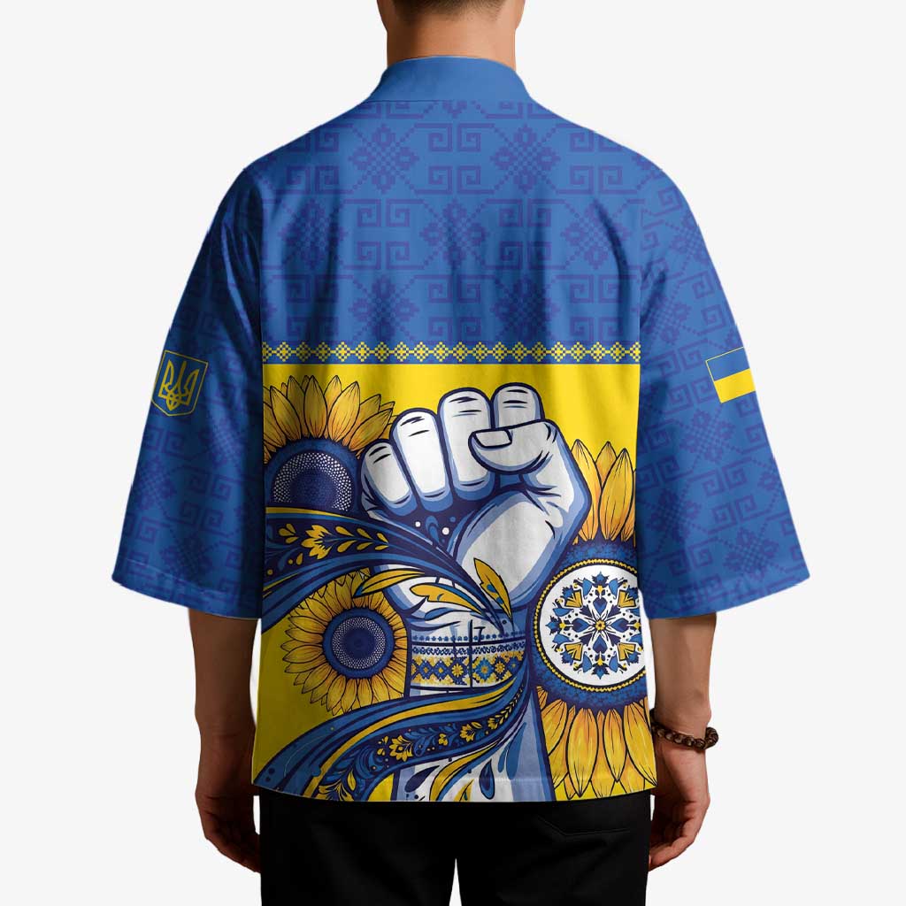 Ukraine Sunflowers Hand Kimono with Ukrainian Folk Pattern - Wonder Print Shop