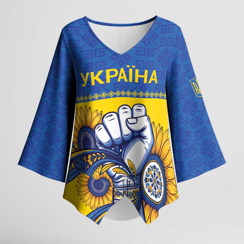 Ukraine Sunflowers Hand Kimono Sleeve Blouse with Ukrainian Folk Pattern - Wonder Print Shop