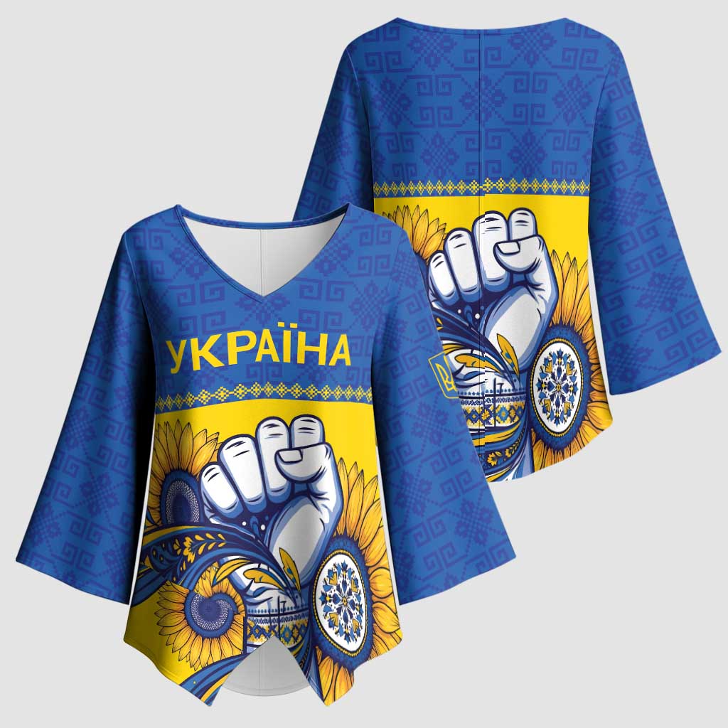 Ukraine Sunflowers Hand Kimono Sleeve Blouse with Ukrainian Folk Pattern - Wonder Print Shop