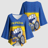 Ukraine Sunflowers Hand Kimono Sleeve Blouse with Ukrainian Folk Pattern - Wonder Print Shop