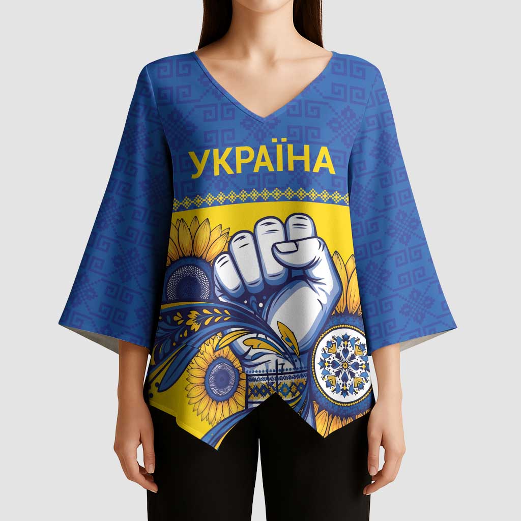 Ukraine Sunflowers Hand Kimono Sleeve Blouse with Ukrainian Folk Pattern - Wonder Print Shop