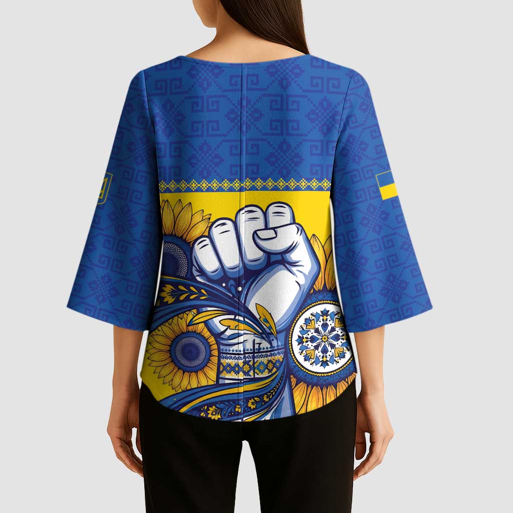 Ukraine Sunflowers Hand Kimono Sleeve Blouse with Ukrainian Folk Pattern - Wonder Print Shop