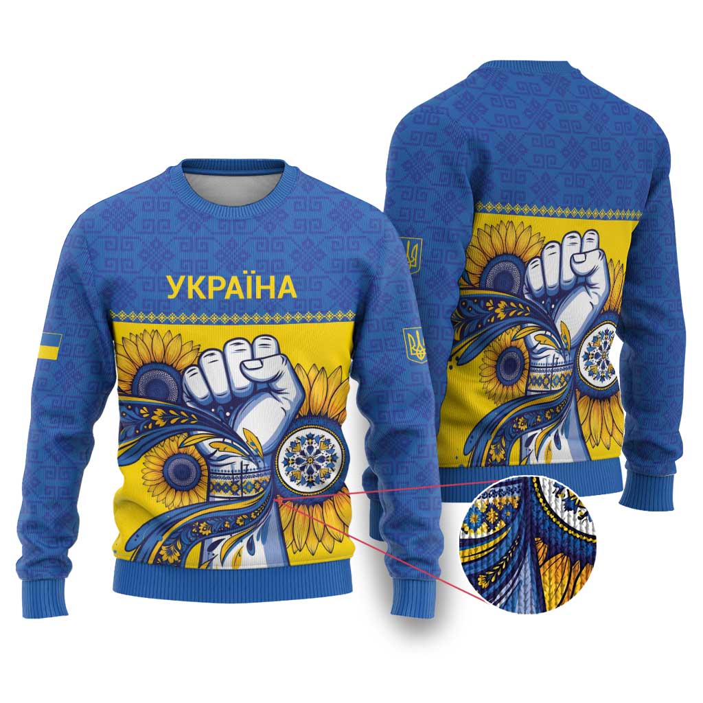 Ukraine Sunflowers Hand Ugly Christmas Sweater with Ukrainian Folk Pattern - Wonder Print Shop