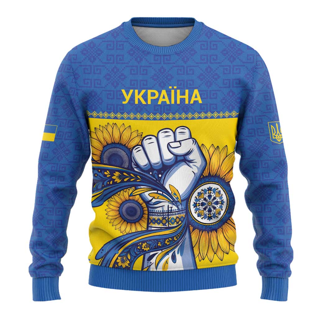 Ukraine Sunflowers Hand Ugly Christmas Sweater with Ukrainian Folk Pattern - Wonder Print Shop