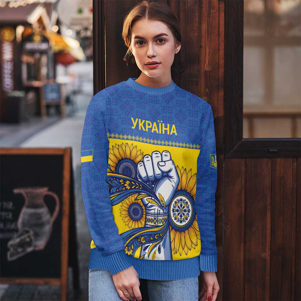 Ukraine Sunflowers Hand Ugly Christmas Sweater with Ukrainian Folk Pattern - Wonder Print Shop
